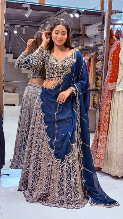 Mannat blue mirror work lehenga