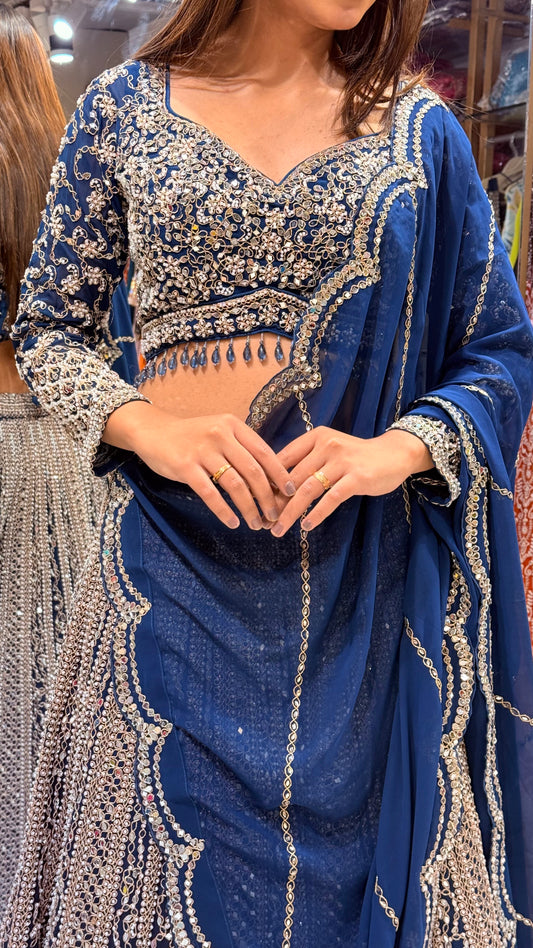 Mannat blue mirror work lehenga