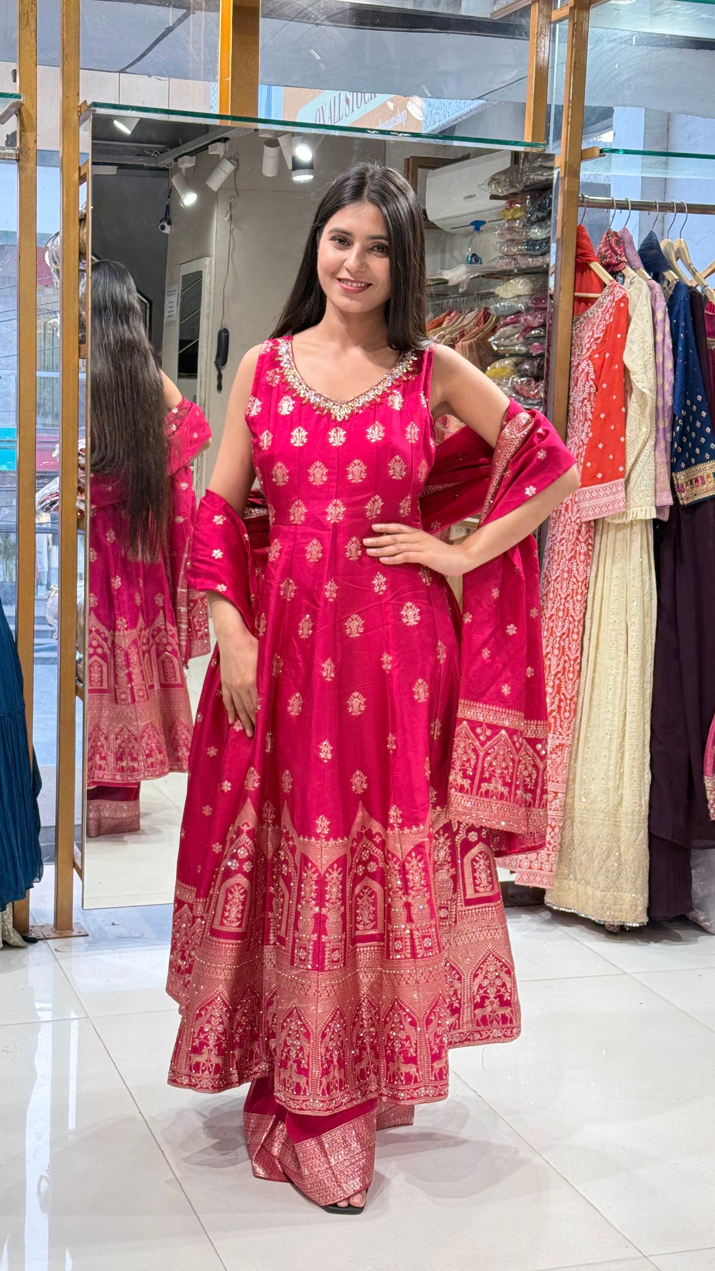 Rutba cherry red anarkali suit
