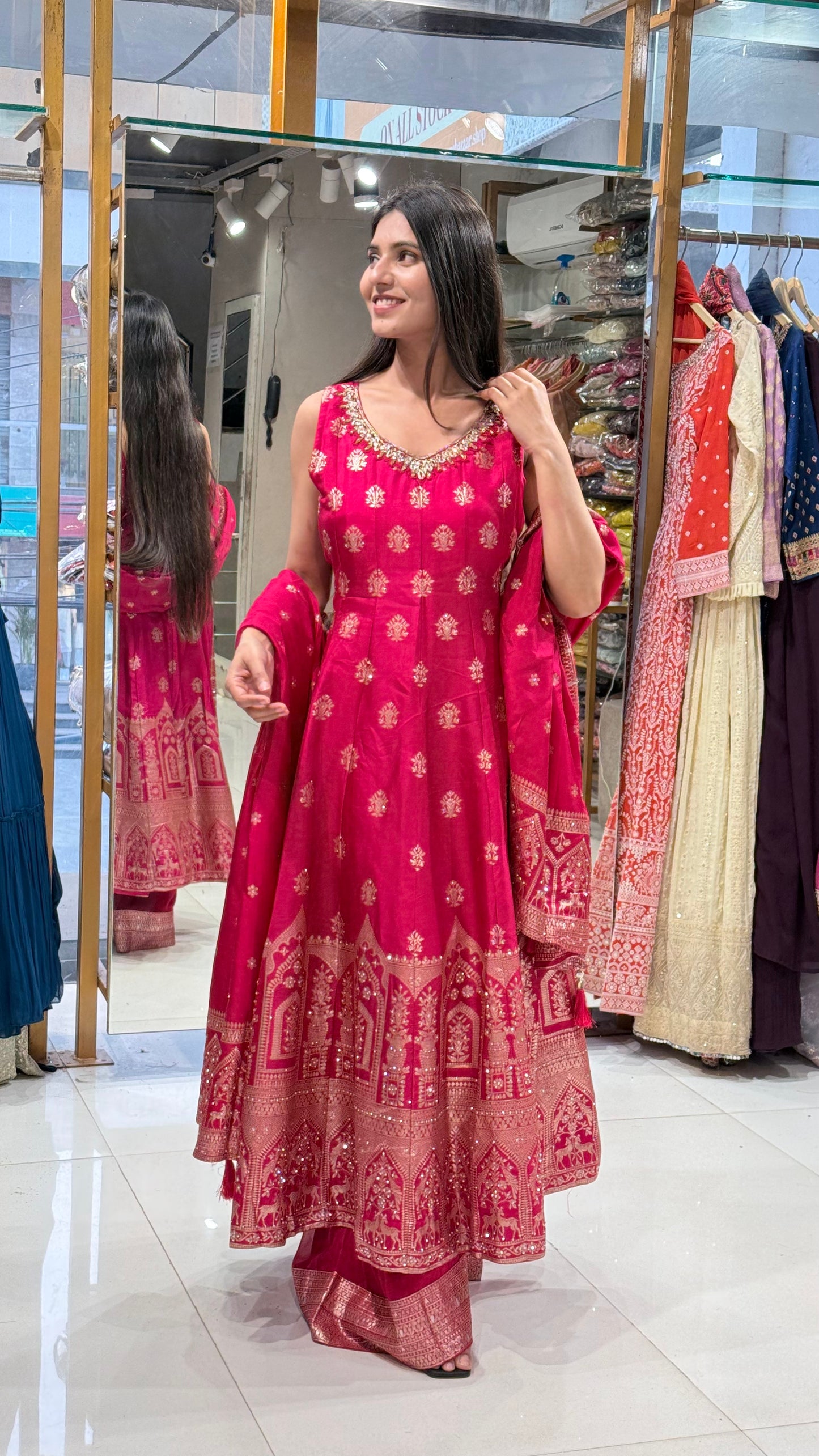 Rutba cherry red anarkali suit