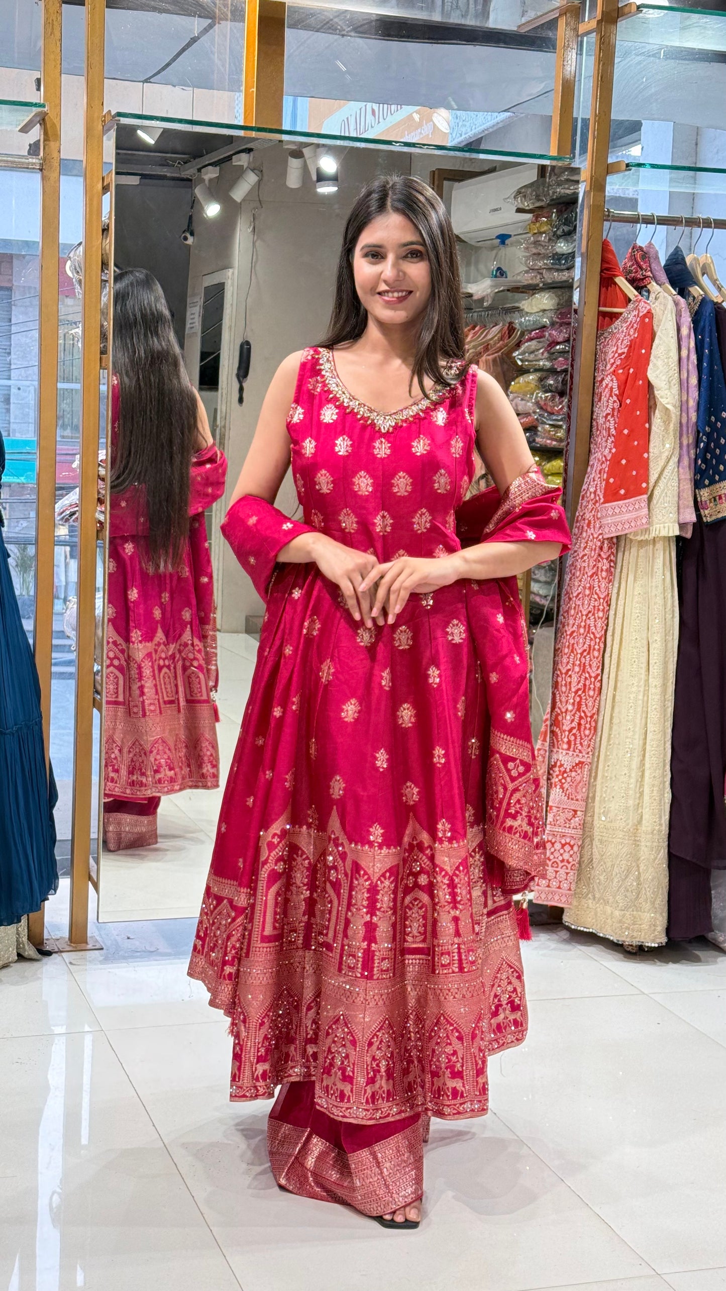 Rutba cherry red anarkali suit