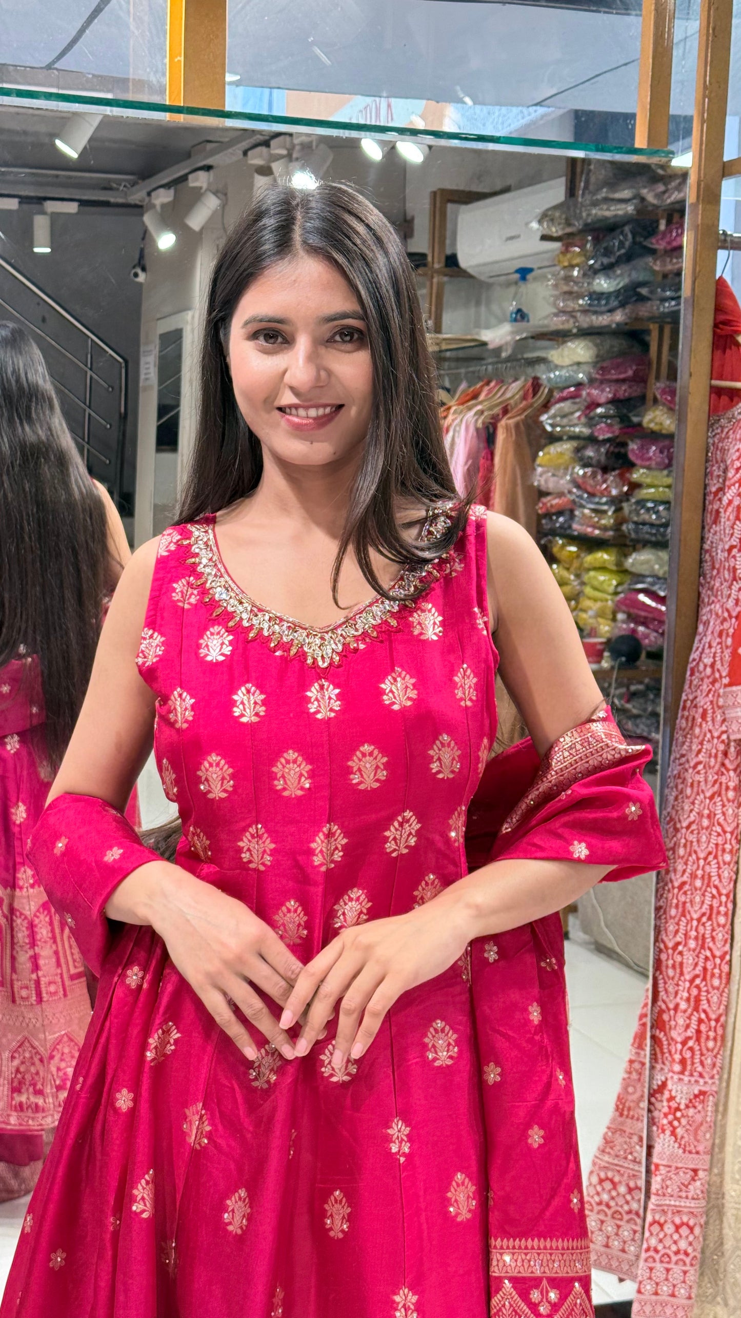 Rutba cherry red anarkali suit