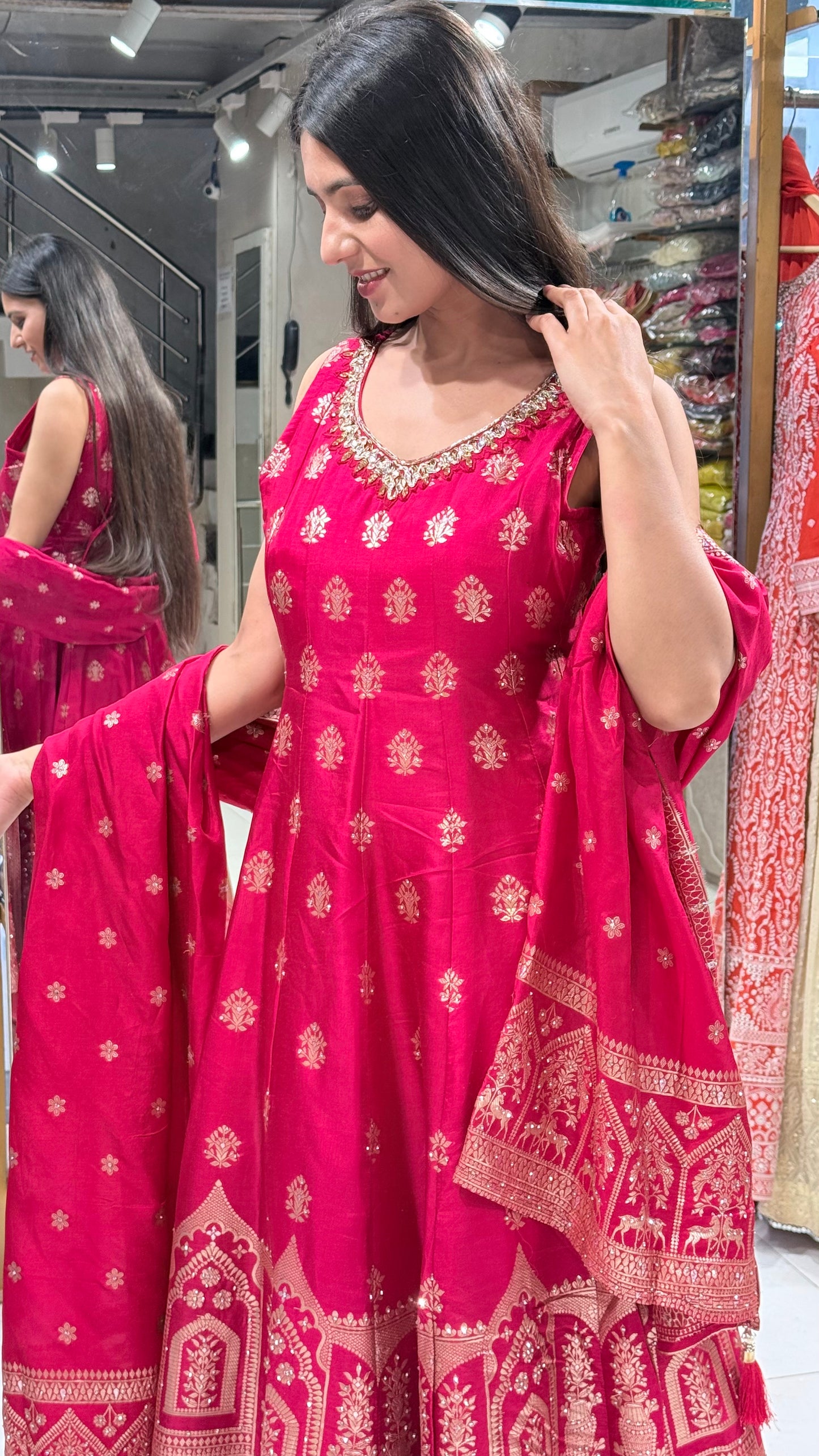 Rutba cherry red anarkali suit