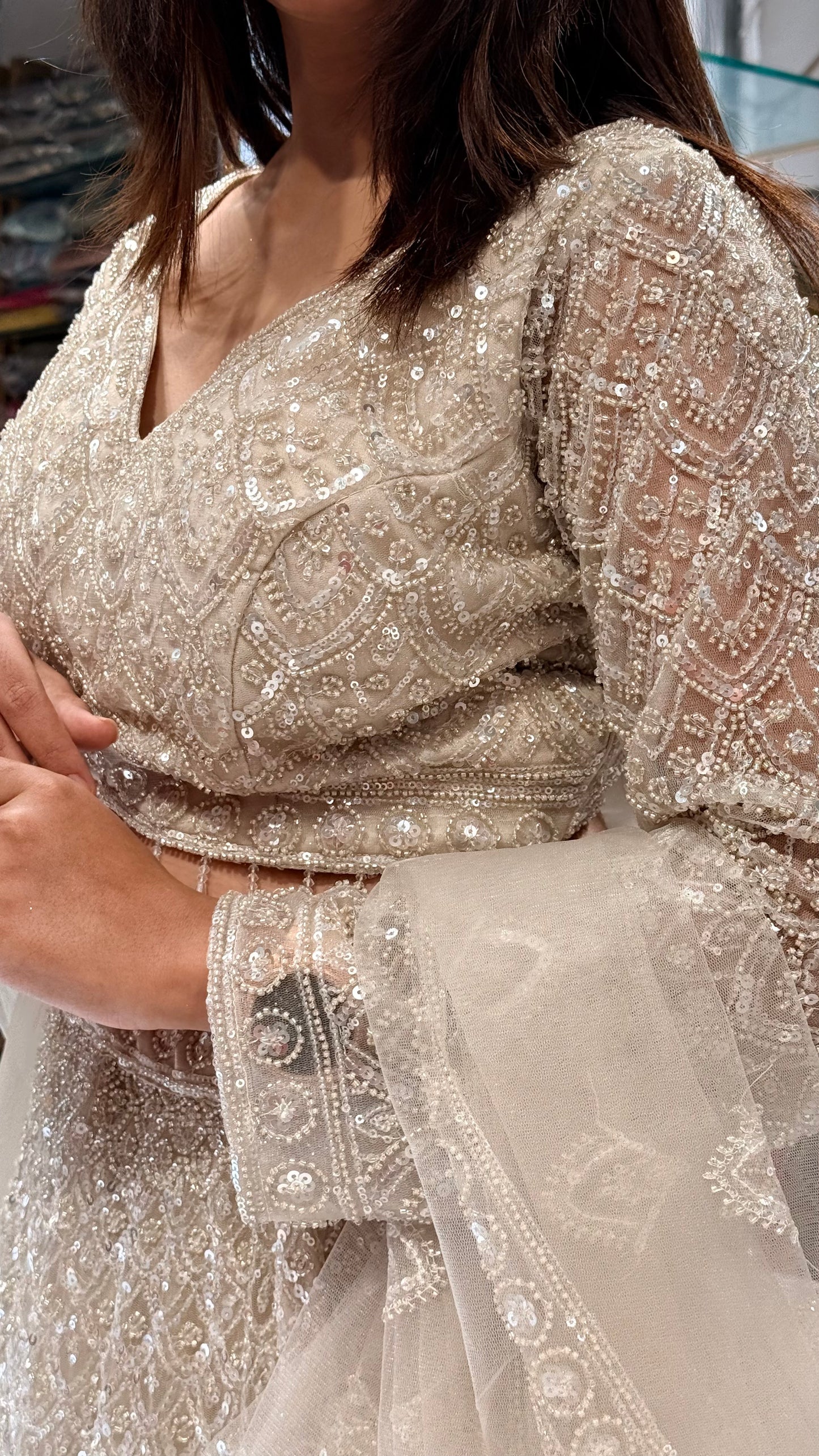 Nazakat off white beads lehenga set