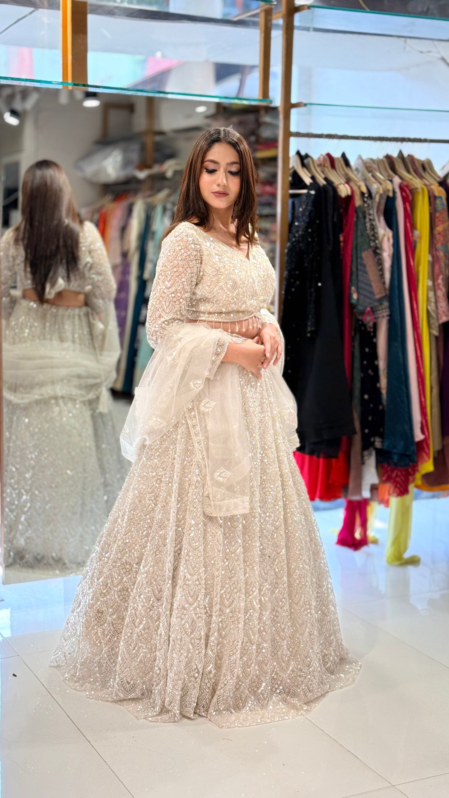 Nazakat off white beads lehenga set
