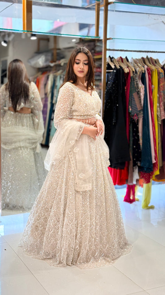Nazakat off white beads lehenga set