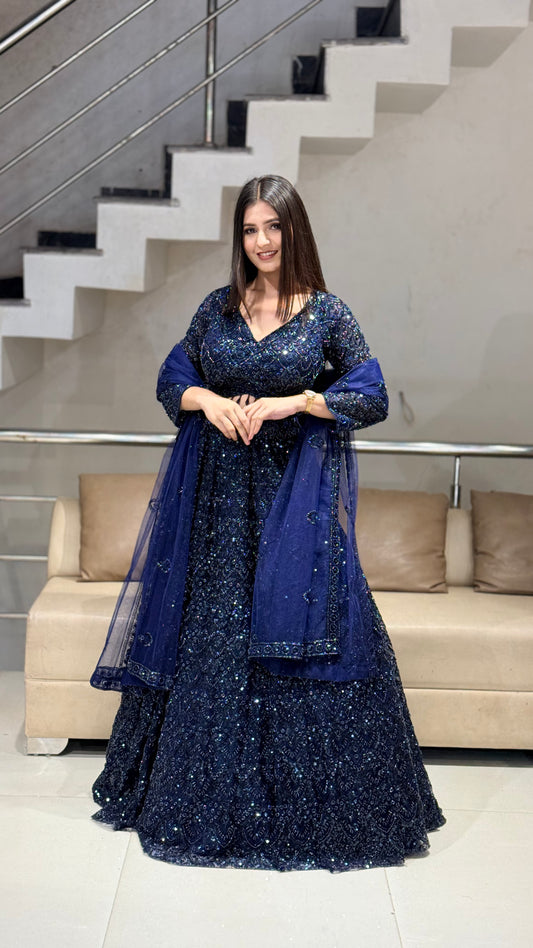 Nazakat blue beads lehenga set