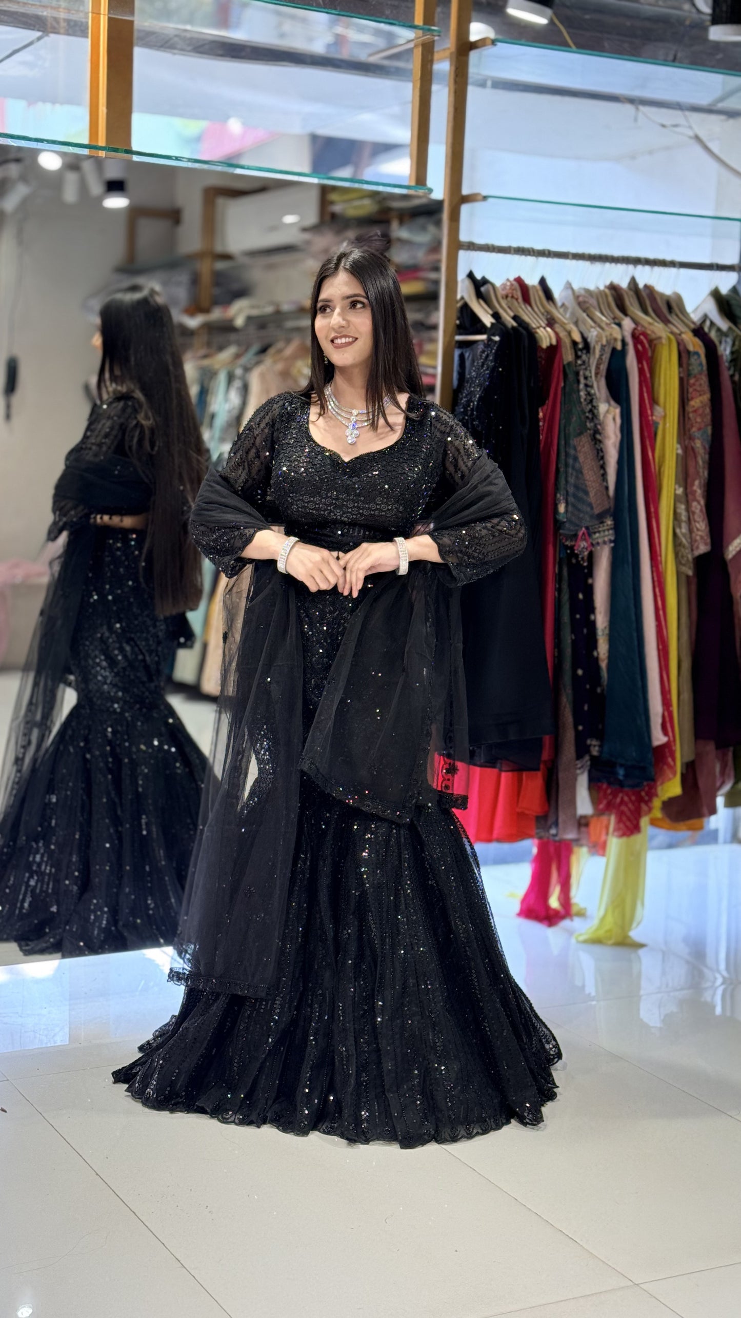 Mahira black embellished fishcut lehenga