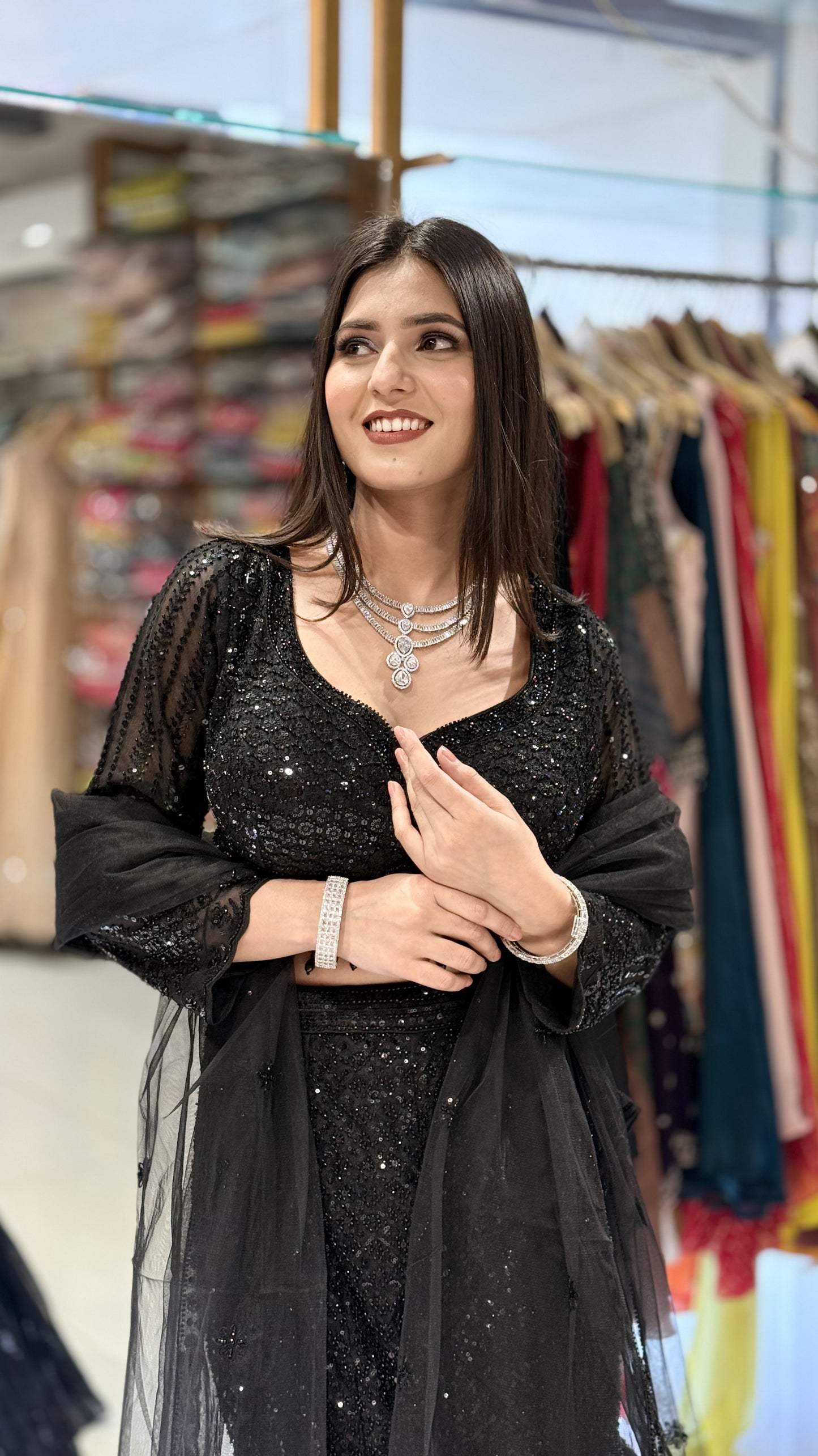 Mahira black embellished fishcut lehenga