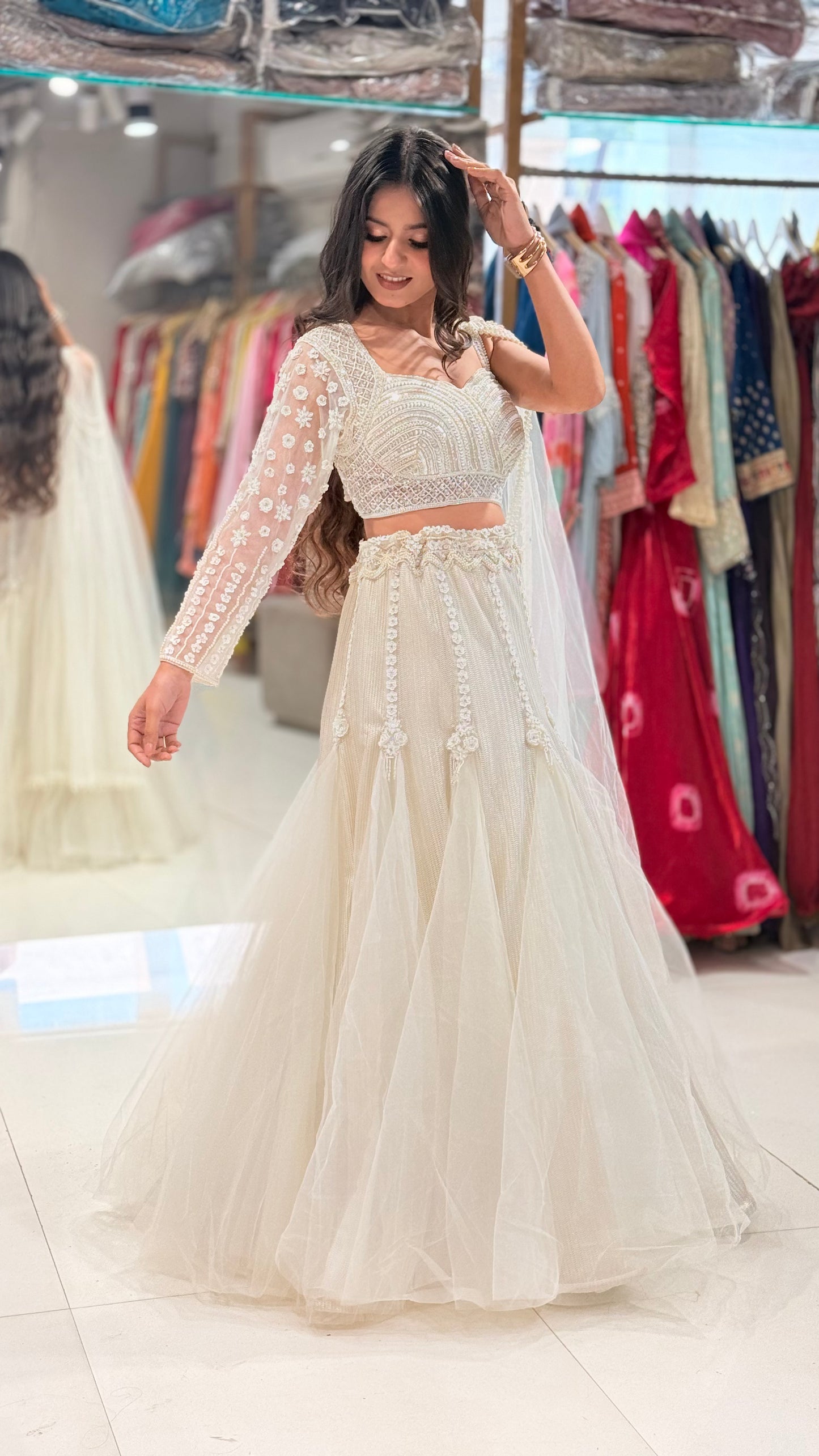 Pearl fishcut lehenga set