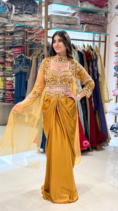 Mermaid yellow indowestern dress