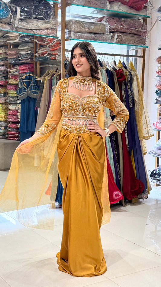Mermaid yellow indowestern dress