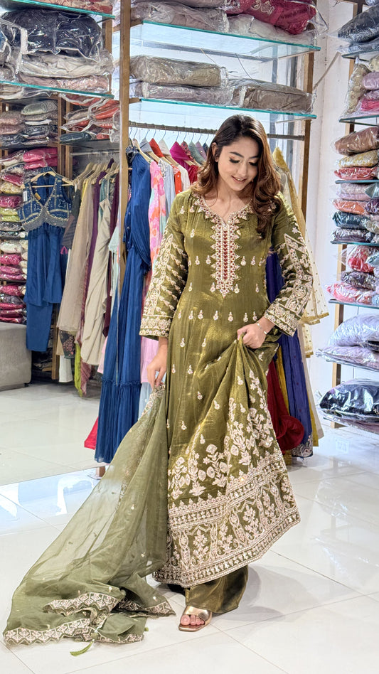 Mehendi green indowestern dress