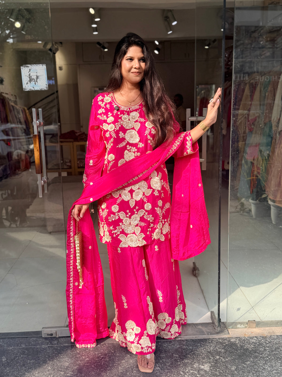 Thread embroided sharara suit