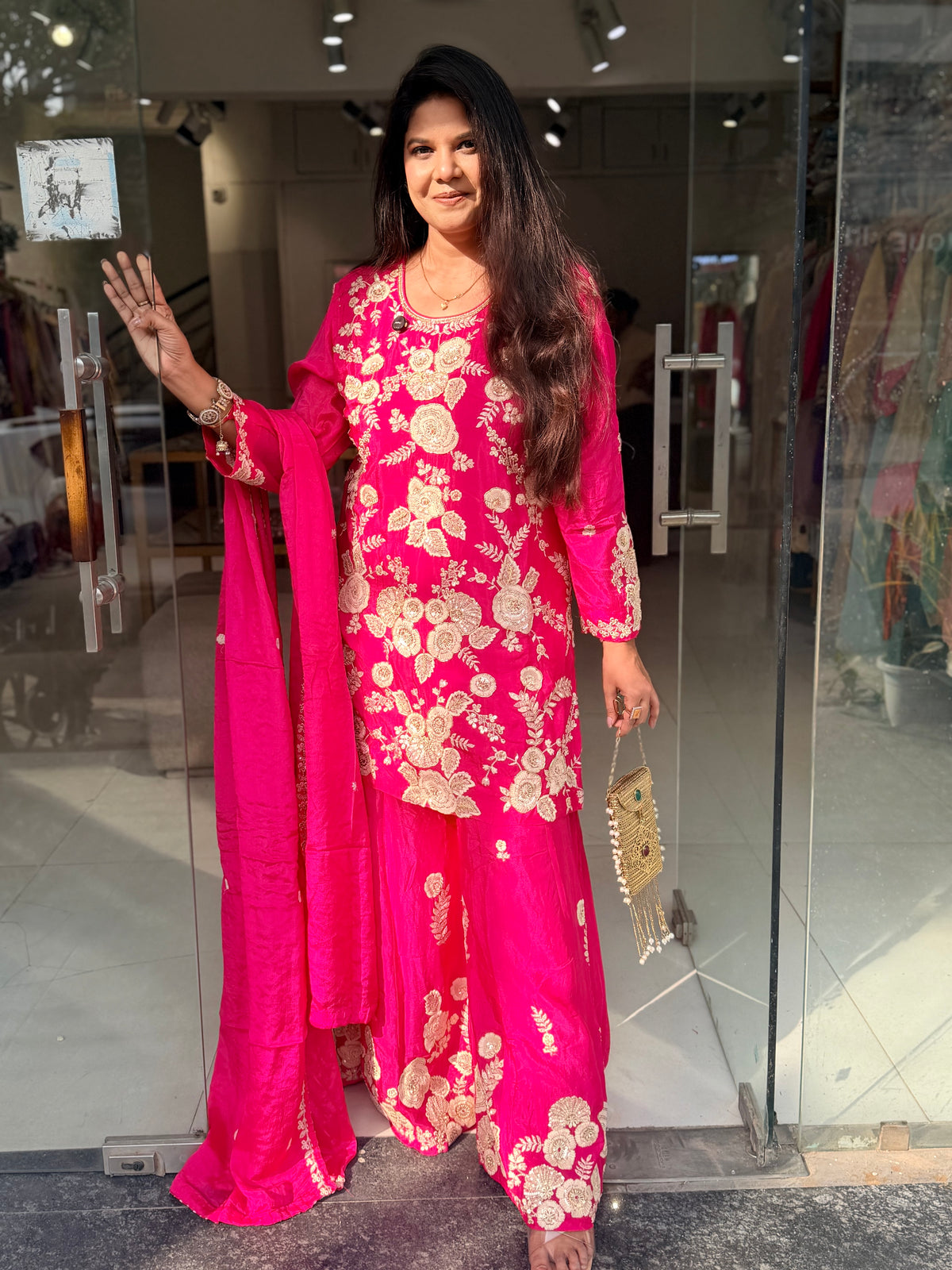 Thread embroided sharara suit