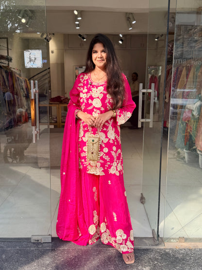 Thread embroided sharara suit