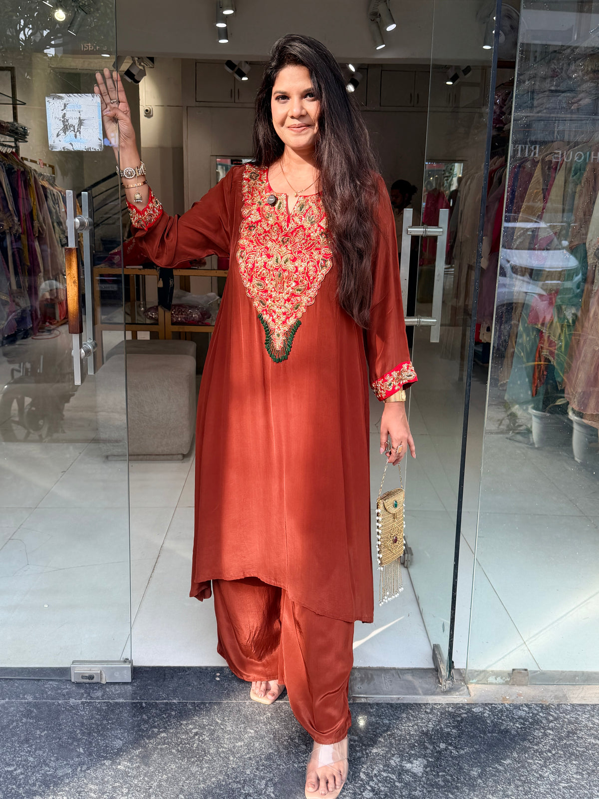 Long kurta crepe co-ord set
