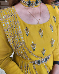 MUSTARD DRAPE MAXI WITH NECKLACE AND BELT