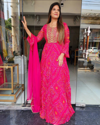 HOT PINK BANDHANI MAXI DRESS