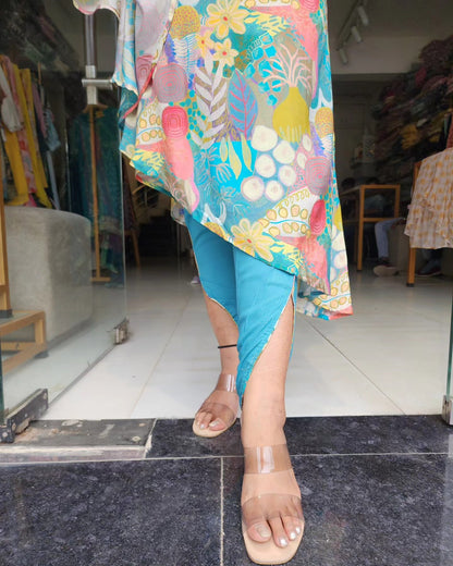 POWDER BLUE FLORAL KAFTAAN WITH TULIP PANT