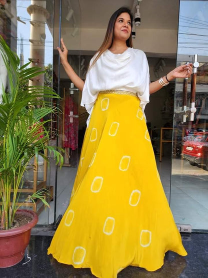 Neck Top With Tie And Dye Skirt