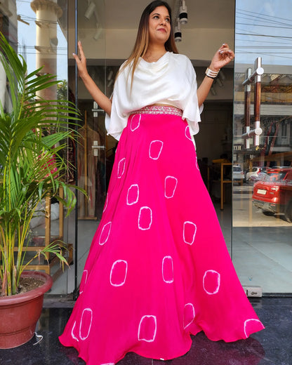 Neck Top With Tie And Dye Skirt