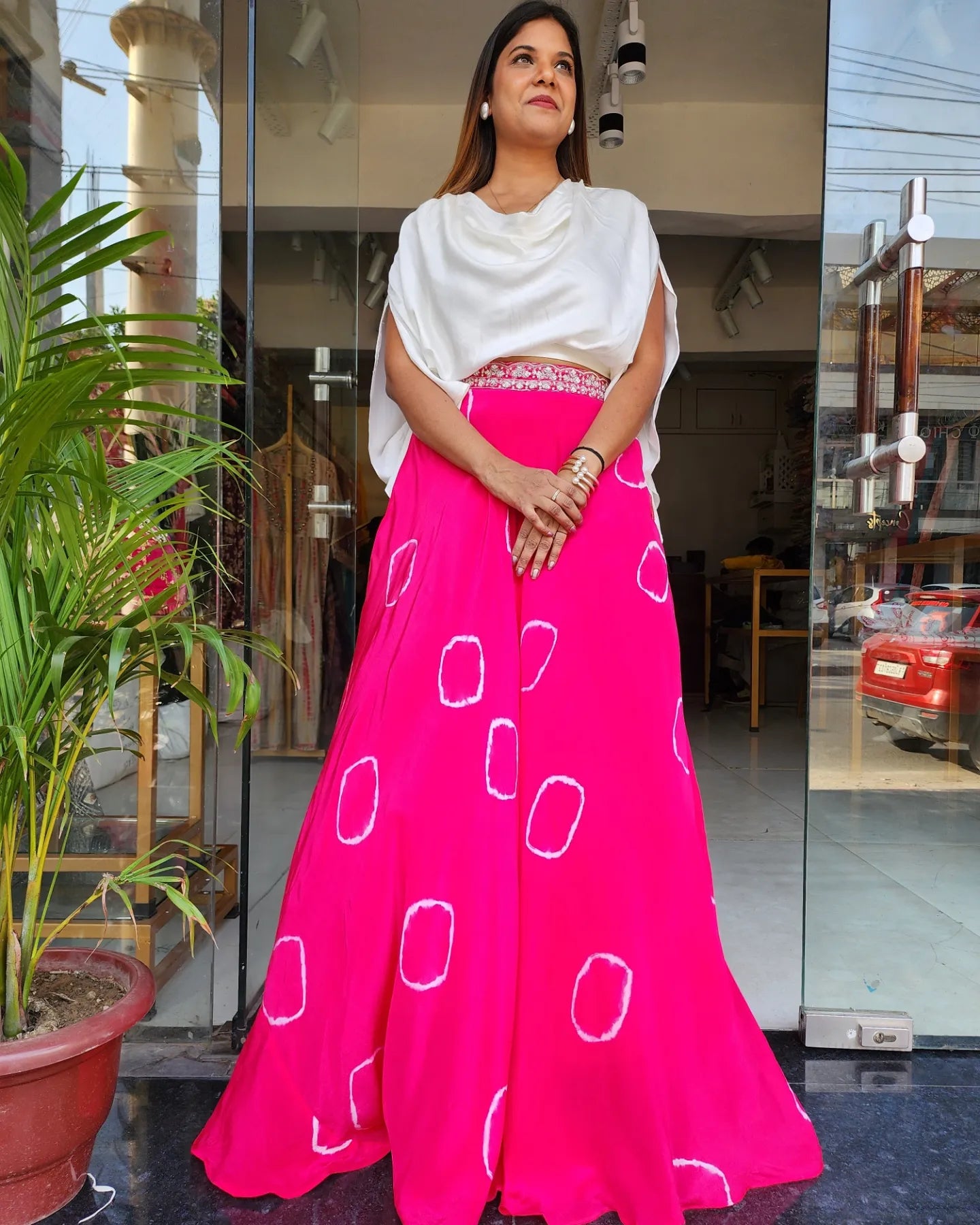 Neck Top With Tie And Dye Skirt