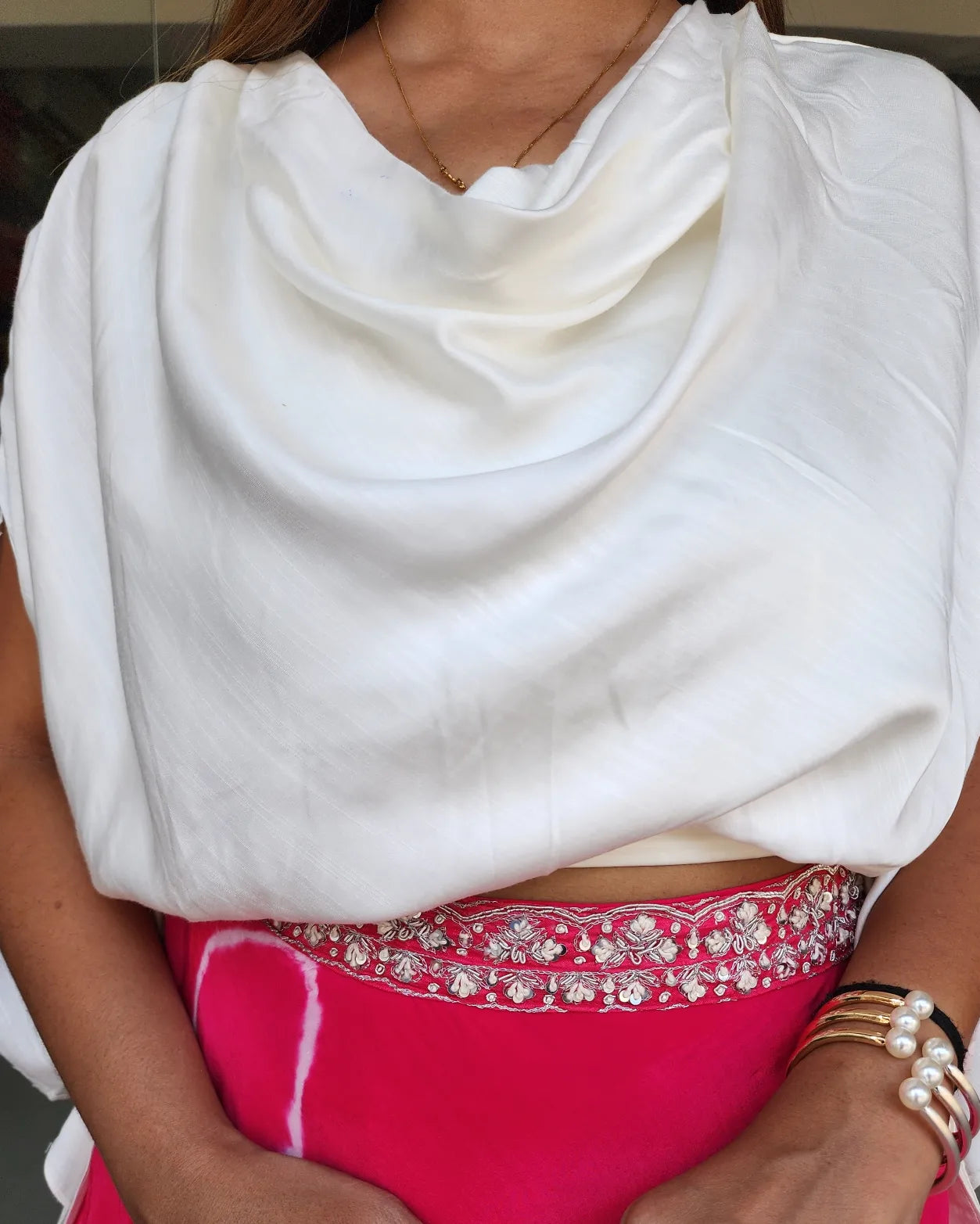 Neck Top With Tie And Dye Skirt