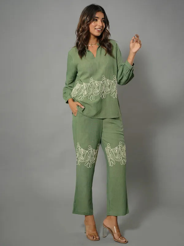 Diva olive green Embroided co-ord set