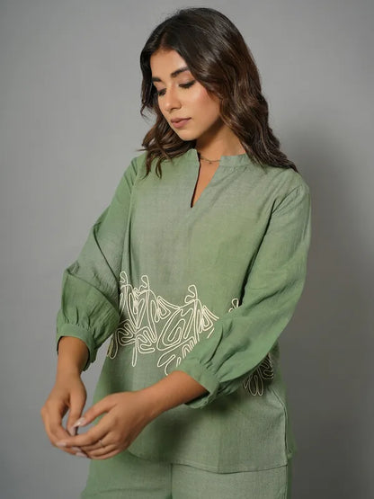 Diva olive green Embroided co-ord set
