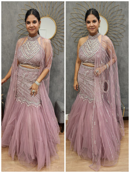 Raas pink cape fishcut lehenga
