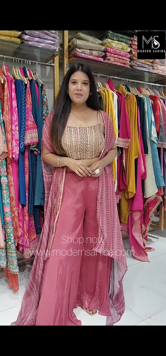 Carrot pink 3pc indowestern dress