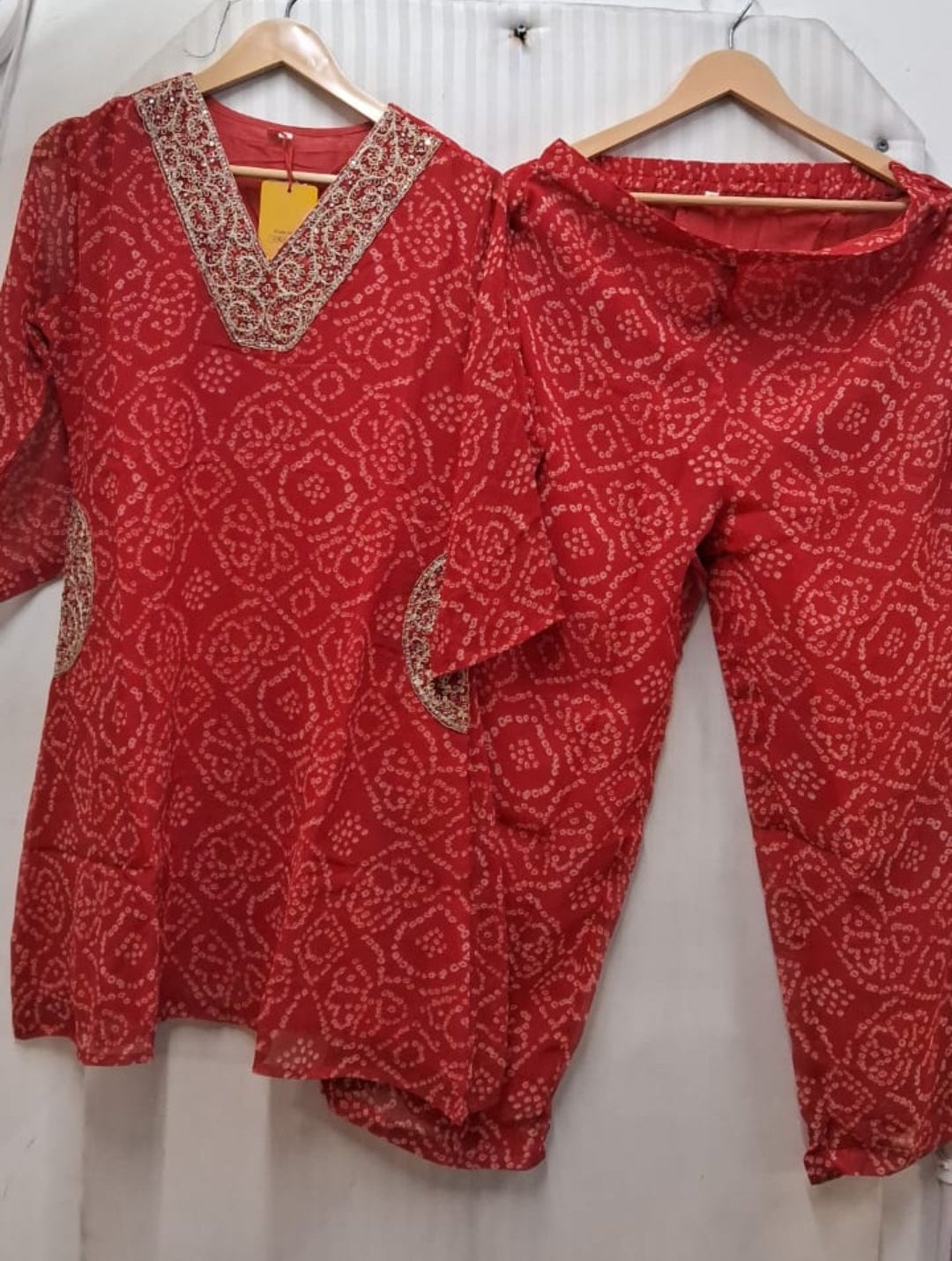 Red bandhani print co-ord set