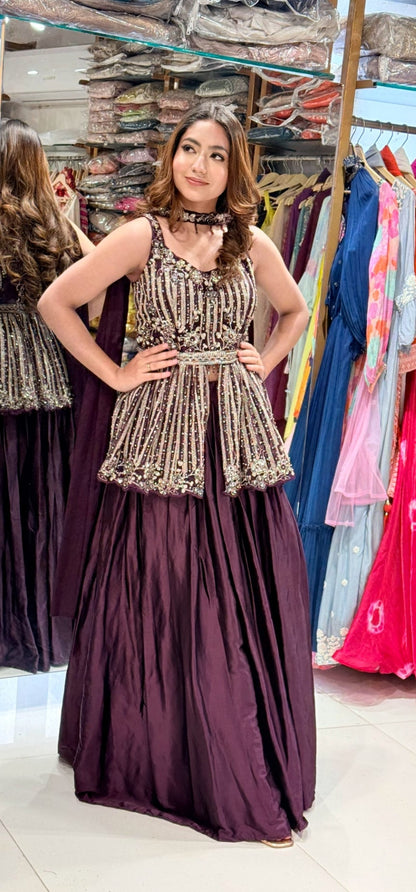 seerat Wine peplum skirt indowestern dress