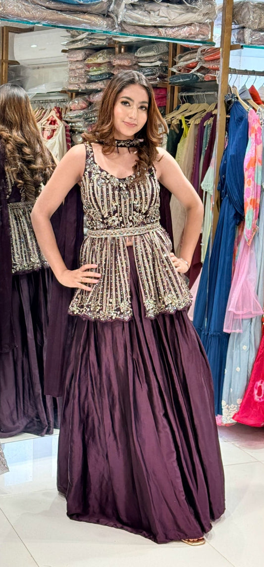 seerat Wine peplum skirt indowestern dress