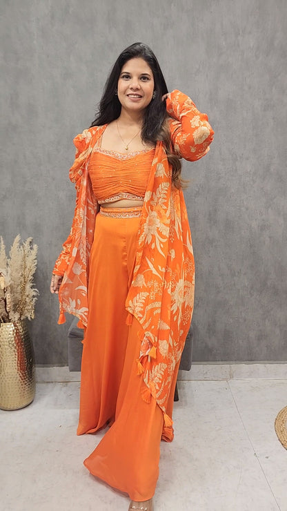 Deepika orange 3pc indowestern suit