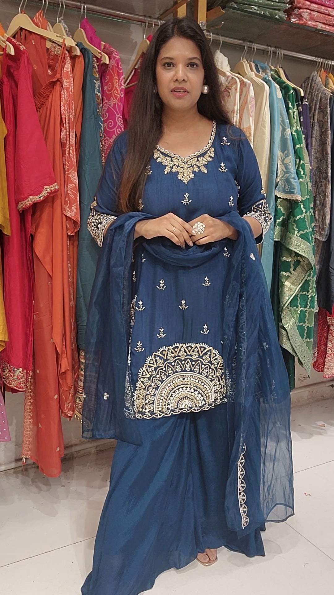 Turquoise blue embellished sharara suit