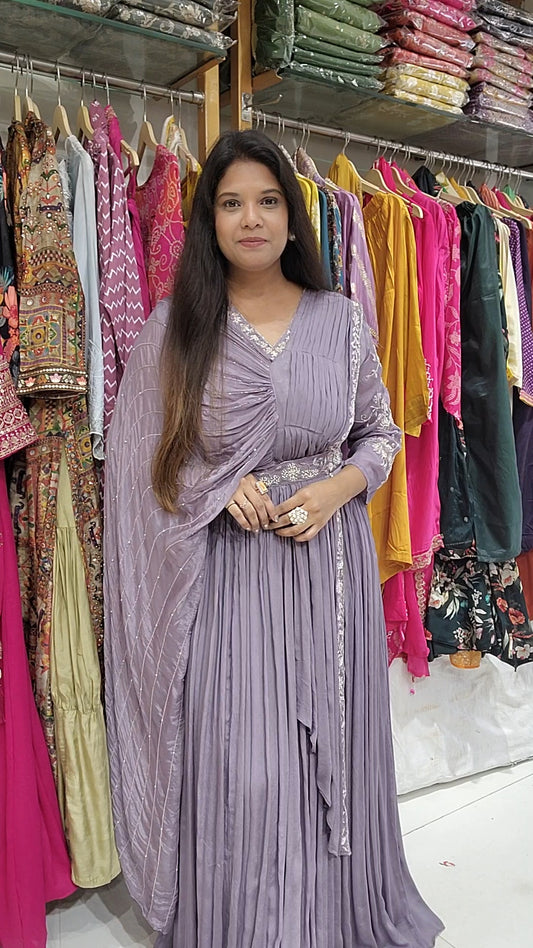 Lavender kaftan style maxi gown with belt