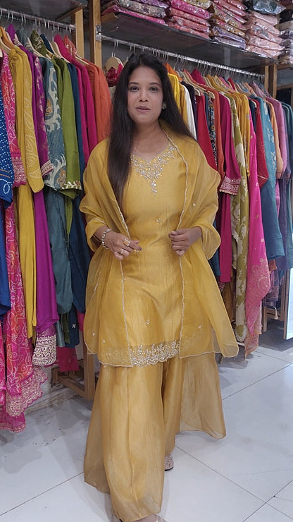 Royal Golden yellow tissue divider sharara dress