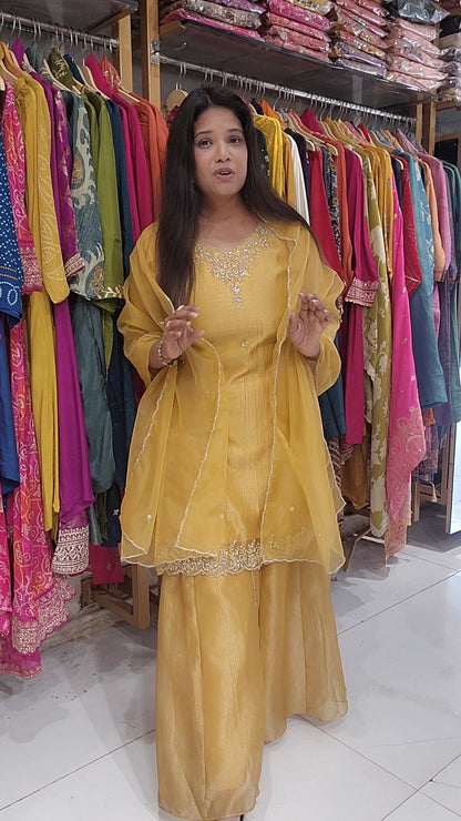 Royal Golden yellow tissue divider sharara dress