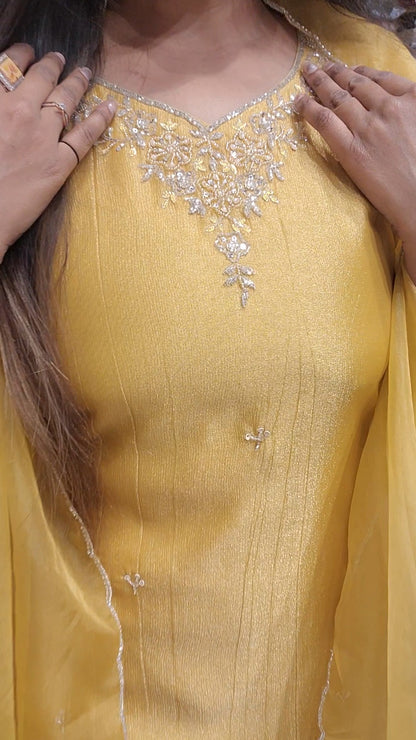Royal Golden yellow tissue divider sharara dress