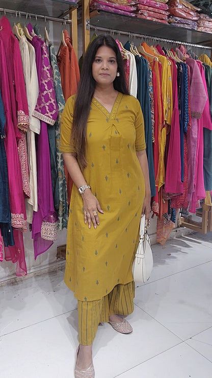 Mustard yellow cotton linen tunic co-ord set