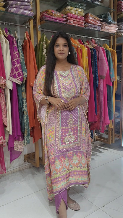 Purple digital print kaftan with tulip pant