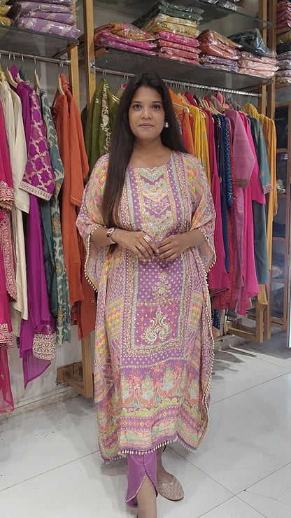 Purple digital print kaftan with tulip pant
