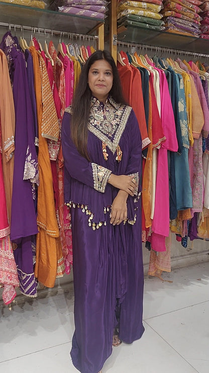 Purple v neck kaftan style 2pc cowl dress