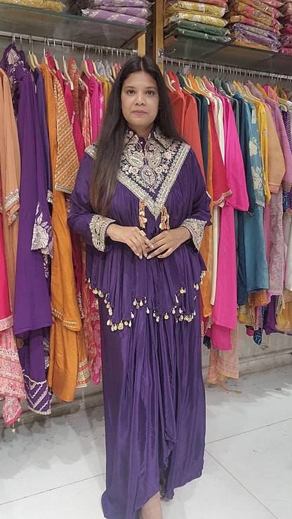 Purple v neck kaftan style 2pc cowl dress