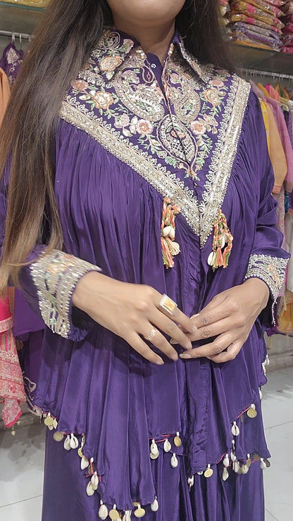 Purple v neck kaftan style 2pc cowl dress