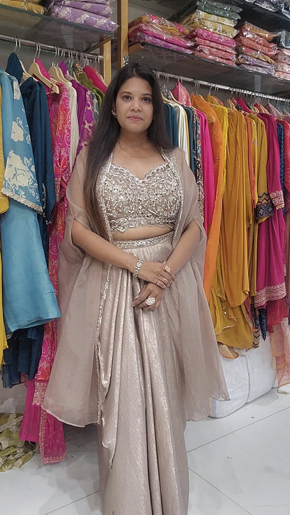Ananya Metallick Champagne 3pc indowestern cowl dress