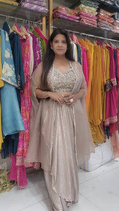 Dilkash Metallick Champagne 3pc indowestern cowl dress