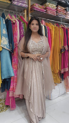 Dilkash Metallick Champagne 3pc indowestern cowl dress